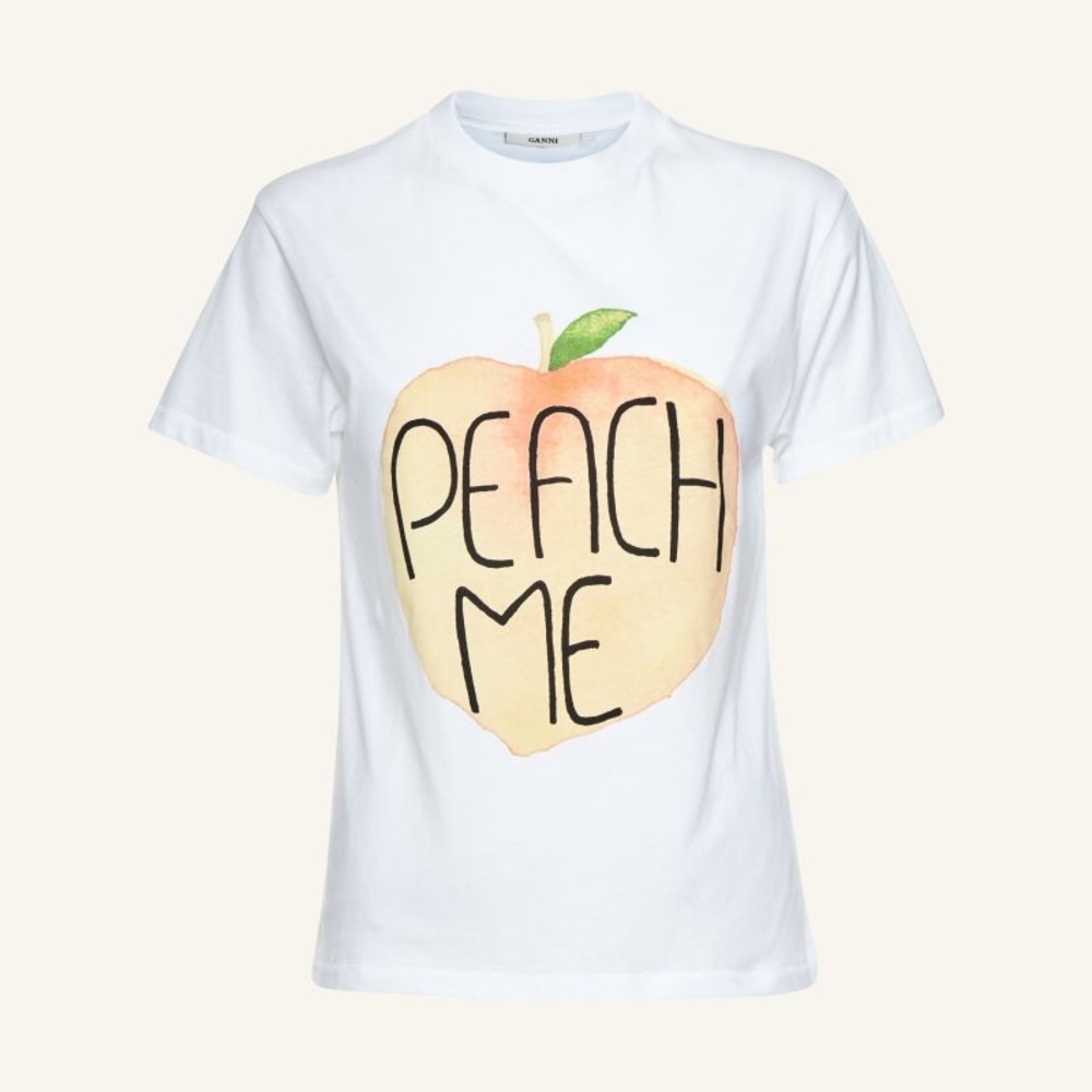 Ganni Harvard peach me white T-shirt